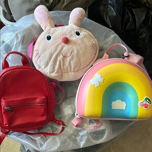 Charming Pink Bunny and Rainbow Backpack Trio